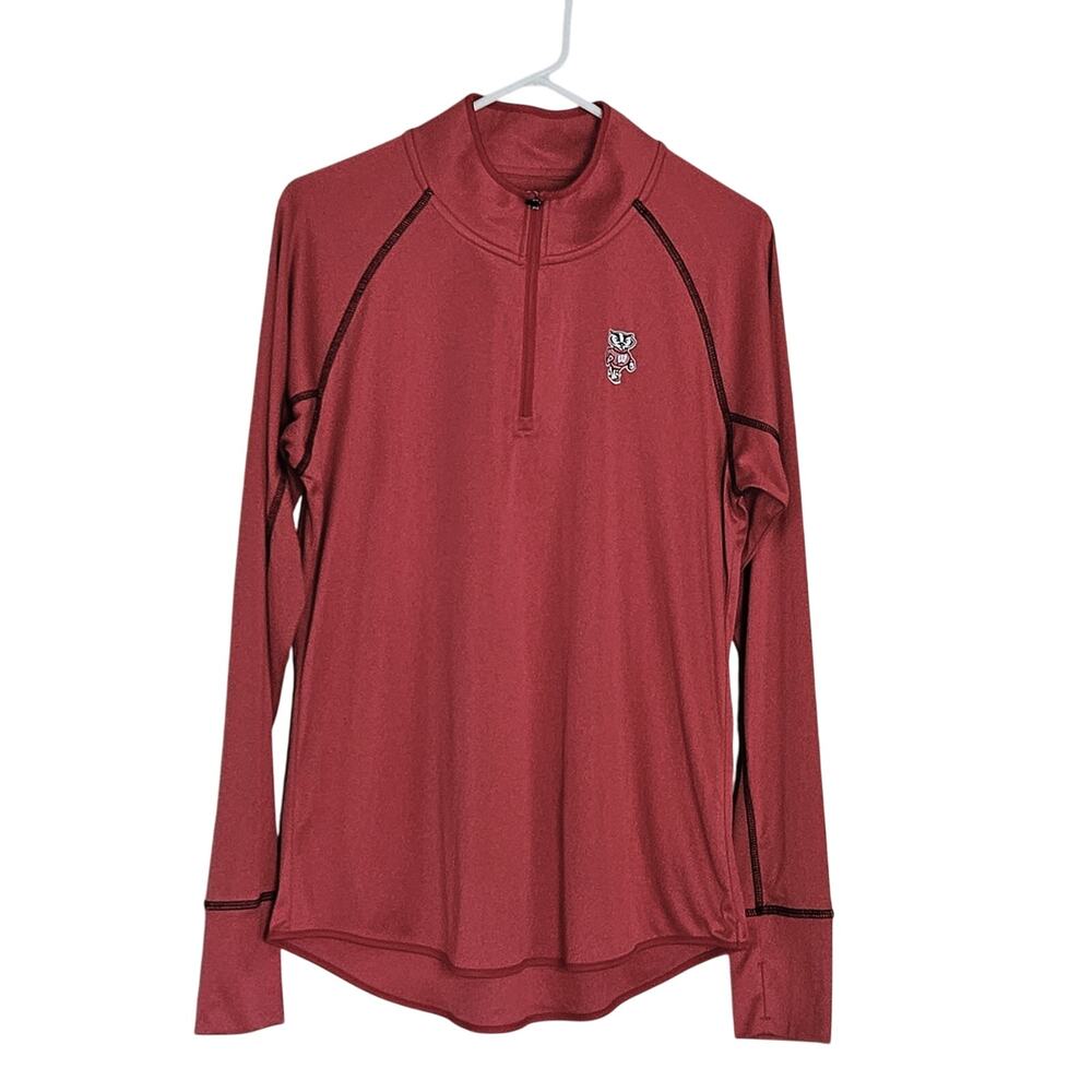 Coloseum Women's Wisconsin Badger Red Long Sleeve Quarter Zip Top XL EUC